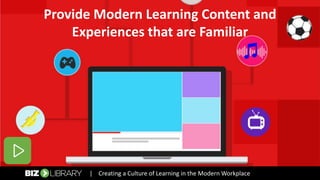 | Creating a Culture of Learning in the Modern Workplace
Provide Modern Learning Content and
Experiences that are Familiar
 