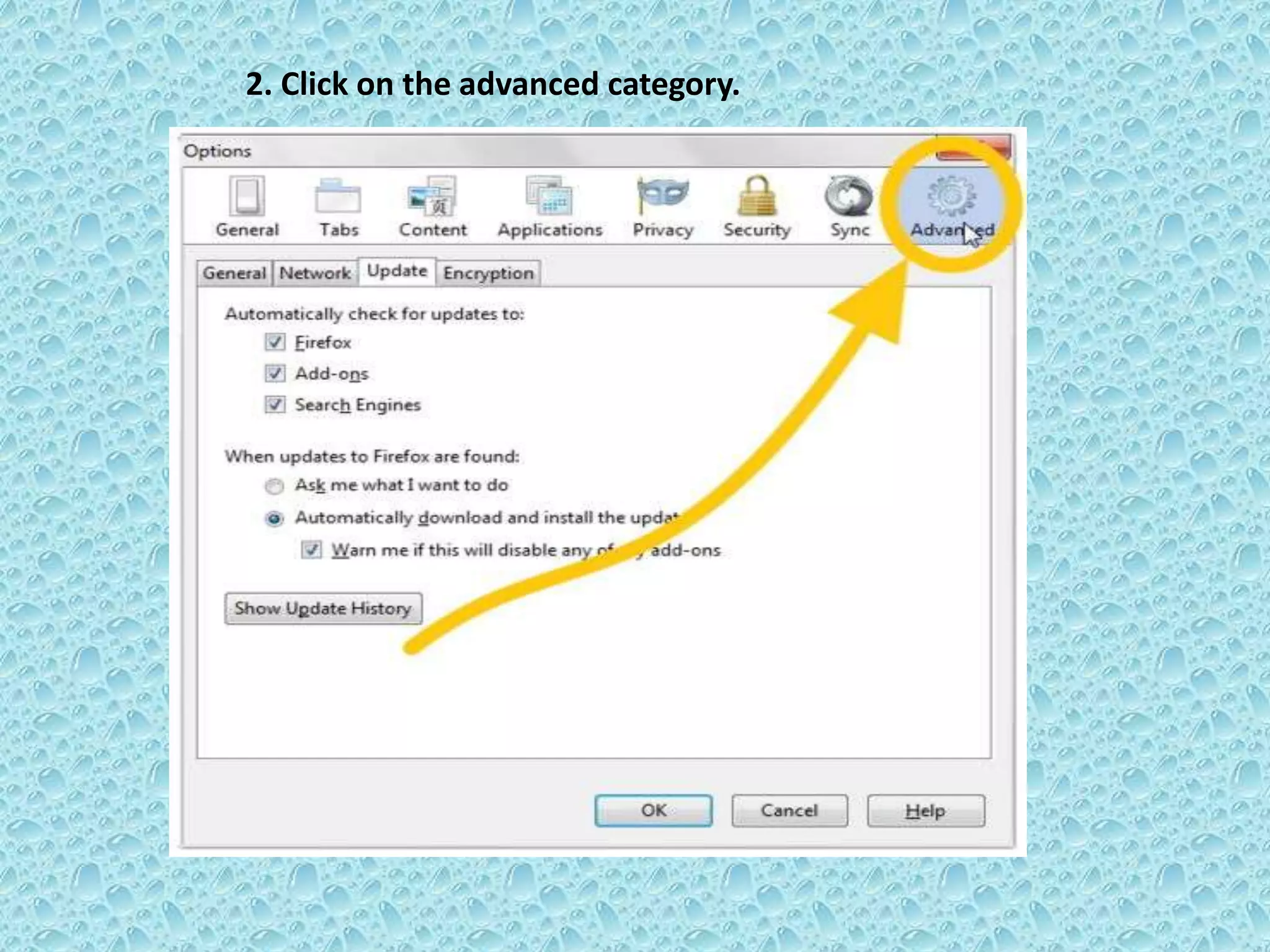 2. Click on the advanced category.
 