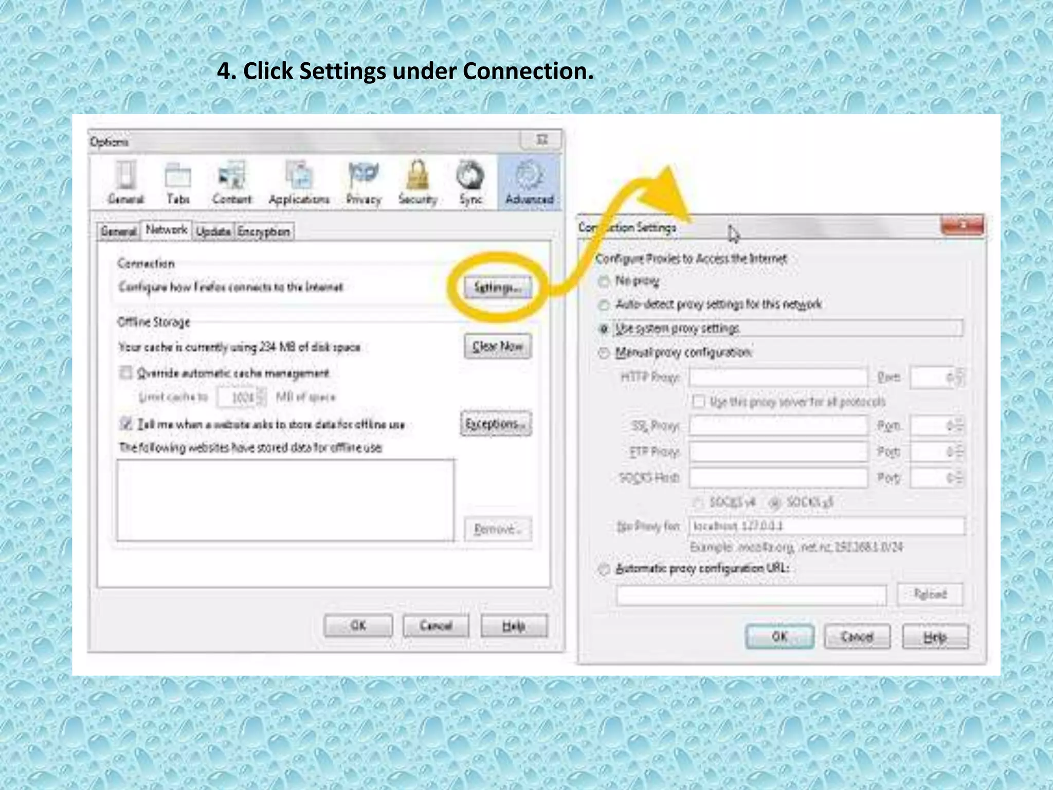 4. Click Settings under Connection.
 