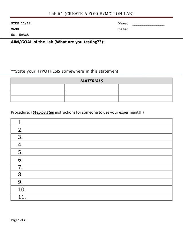 create a force motion lab report template lab report templates