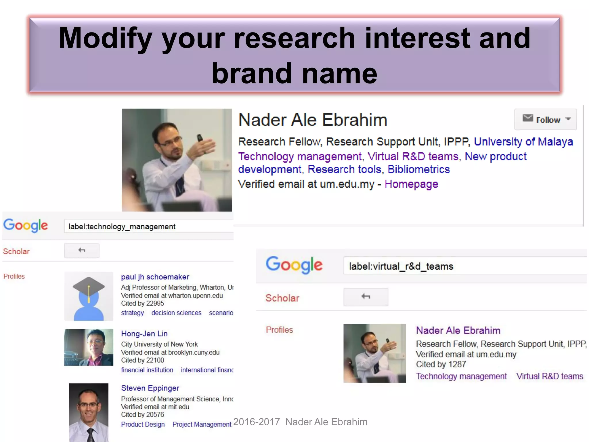 Modify your research interest and
brand name
©2016-2017 Nader Ale Ebrahim
 