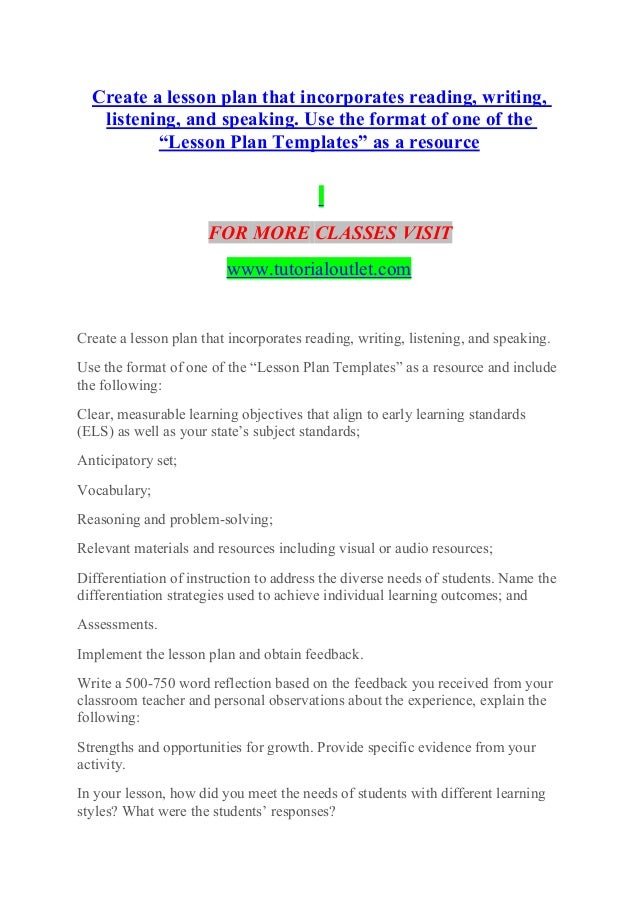 create a lesson plan that incorporates reading writing listening a