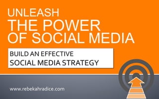UNLEASH 
THE POWER 
OF SOCIAL MEDIA 
BUILD 
AN 
EFFECTIVE 
SOCIAL 
MEDIA 
STRATEGY 
www.rebekahradice.com 
 