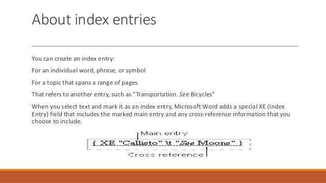 create an index and update an index in word
