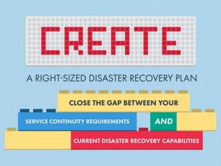 Create a Right-Sized Disaster Recovery Plan
Close the gap between your current DR capabilities and service continuity requirements.
Recent natural disasters such as Hurricane Sandy have increased executive awareness and internal pressure to have a functional DRP.
Industry and government-driven regulations are placing more focus on BCP ― and therefore DRP by extension.
Customers are also demanding that organizations have a workable DRP before agreeing to do business.
Despite the mounting pressure to have a DRP, organizations continue to struggle with creating DRPs, let alone making them actionable.
Traditional DRP templates are onerous and result in a lengthy, dense plan that might satisfy auditors but is not effective in a crisis.
Similarly, the myth that a DRP is only for major disasters and should be risk-based leaves organizations vulnerable to more-common incidents.
The increased use of cloud vendors and co-lo/MSPs means you may be dependent on vendors to meet your recovery timeline objectives.
Myth #1: DRPs need to focus on major events like natural disasters and other highly destructive incidents such as fire and flood.
Reality: The most common threats to service continuity are hardware and software failures.
Myth #2: Effective DRPs start with identifying and evaluating potential risks.
Reality: DR is not about mitigating risks; it’s about ensuring service continuity. We know failure can happen regardless of your risk profile, so strive for overall resiliency that will enable you to recover regardless of the
specific risk or incident
Myth #3: DRPs are a separate entity from normal day-to-day operations.
Reality: Again, the goal of DR is to maintain service continuity, and that starts with day-to-day service management.
Myth #4: I use a co-lo so I don’t have to worry about DR. That’s my vendor’s responsibility.
Reality: You can’t assume your co-lo’s DR capability meets your needs or that DR services are part of your agreement. The same is true for cloud vendors.
Myth #5: A DRP must be so detailed that anyone can execute the recovery.
Reality: DR is not like an airplane disaster movie. You aren’t going to ask a business user to execute a system recovery, just like you wouldn’t want a passenger with no flying experience to land a plane.
Keeping in mind your audience – knowledgeable IT staff – you can take a more visual and concise approach to documentation, which ultimately makes it more usable, easier to maintain, and therefore more effective.
Choose flowcharts over process guides, checklists over procedures, and diagrams over detailed descriptions.
 