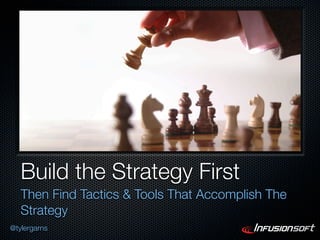 Build the Strategy First
   Then Find Tactics & Tools That Accomplish The
   Strategy
@tylergarns
 