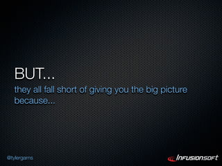 BUT...
   they all fall short of giving you the big picture
   because...




@tylergarns
 