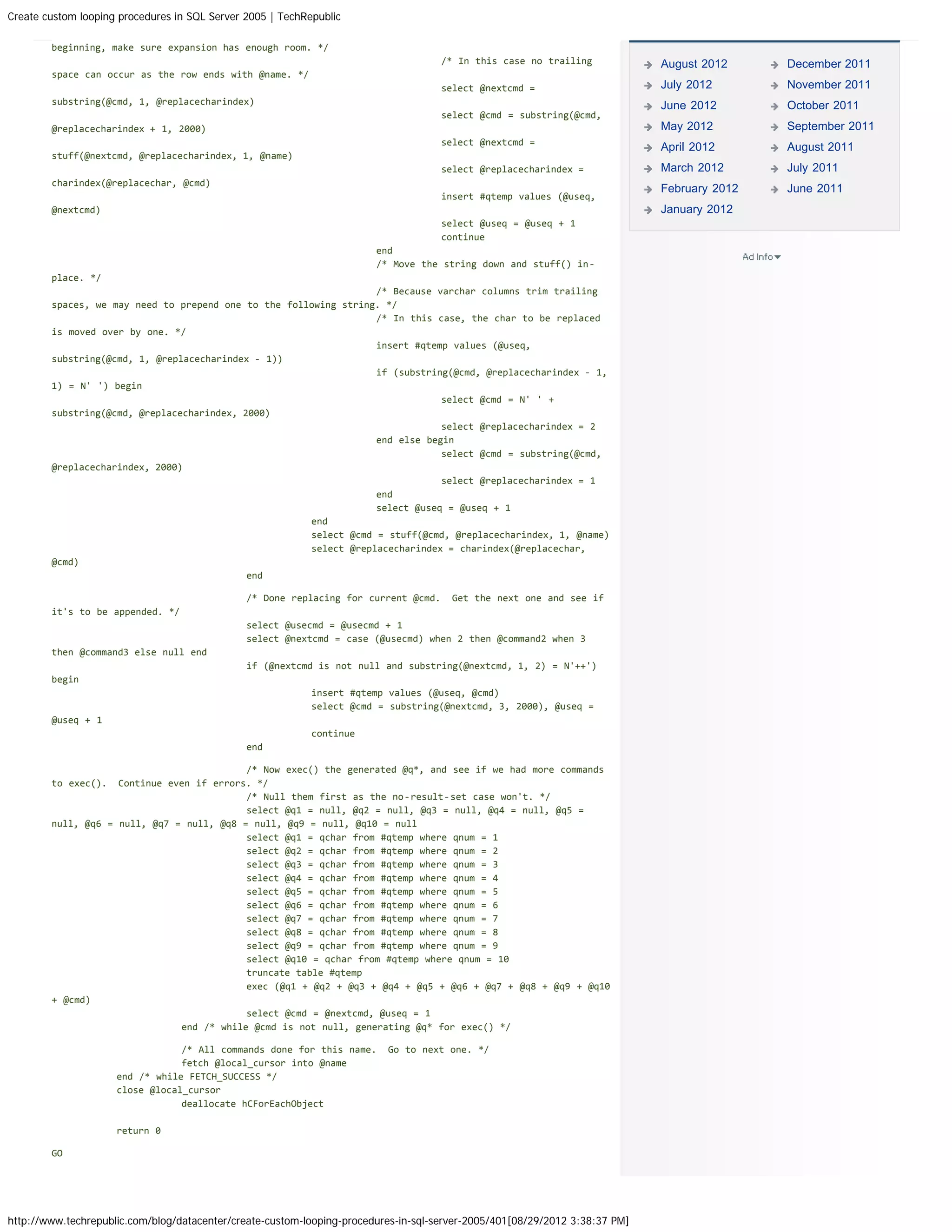 Create custom looping procedures in sql server 2005 tech republic | PDF