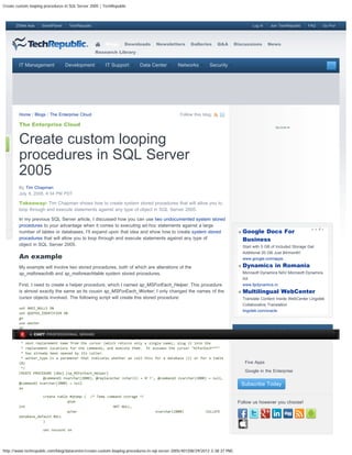 Create custom looping procedures in sql server 2005 tech republic | PDF