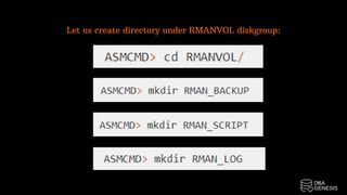Let us create directory under RMANVOL diskgroup:
 