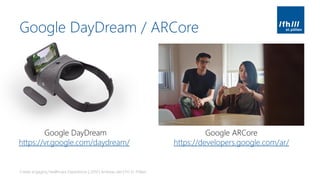 Google DayDream / ARCore
Create engaging Healthcare Experiences | 2019 | Andreas Jakl | FH St. Pölten
Google DayDream
https://vr.google.com/daydream/
Google ARCore
https://developers.google.com/ar/
 