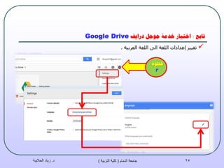 ‫حببغ‬:‫دسايف‬ ‫جىجم‬ ‫خذيت‬ ‫اخخيبس‬Google Drive
‫د‬.‫الحاليبة‬ ‫زياد‬ ‫الدمام‬ ‫جامعة‬(‫التربية‬ ‫كلية‬) 25
‫خطىة‬:
3
‫رغ١١ش‬‫ئػذاداد‬‫اٌٍغخ‬ٌٝ‫ا‬‫اٌٍغخ‬‫اٌؼشث١خ‬.
 