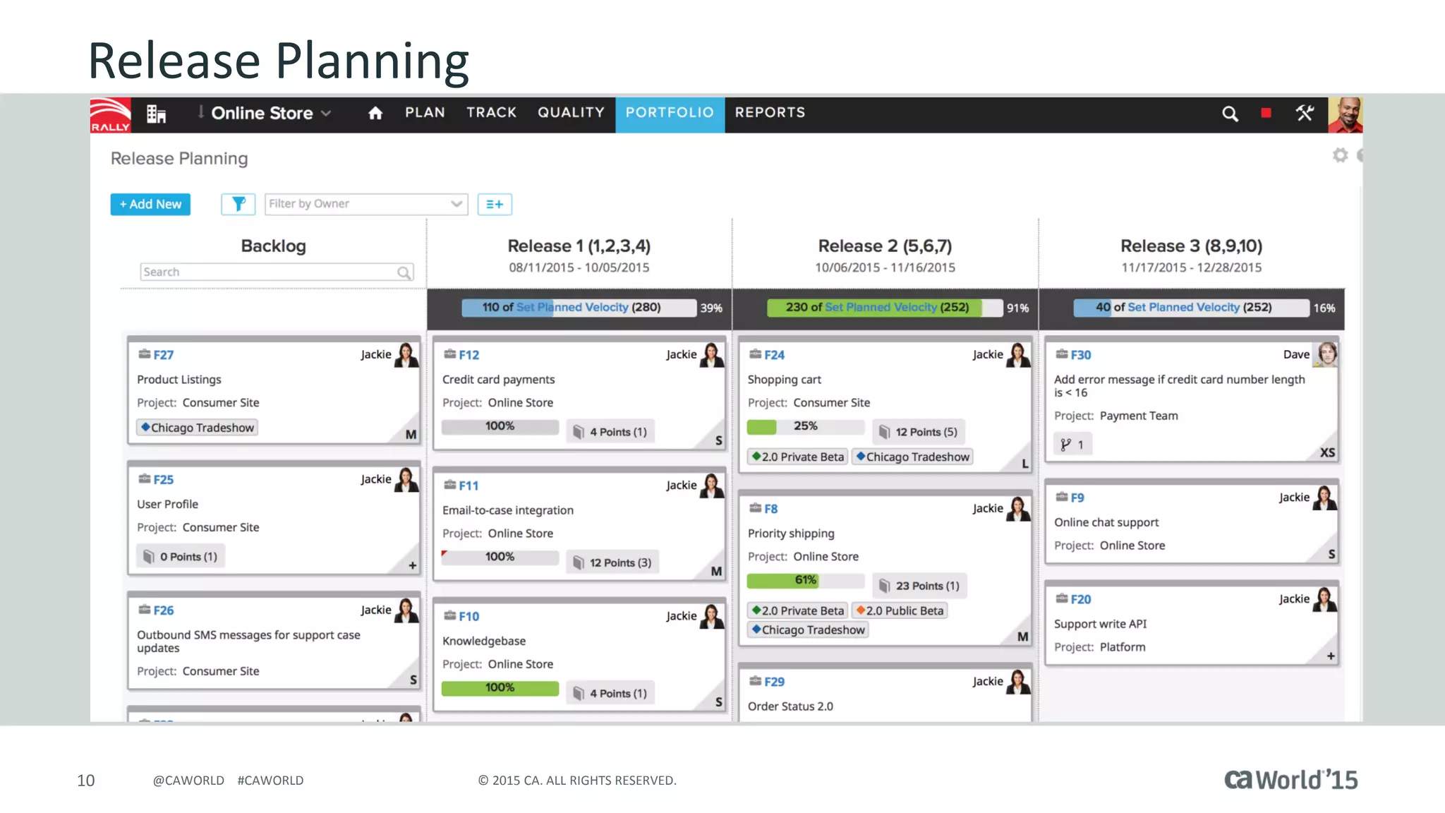 10 © 2015 CA. ALL RIGHTS RESERVED.@CAWORLD #CAWORLD
Release Planning
 