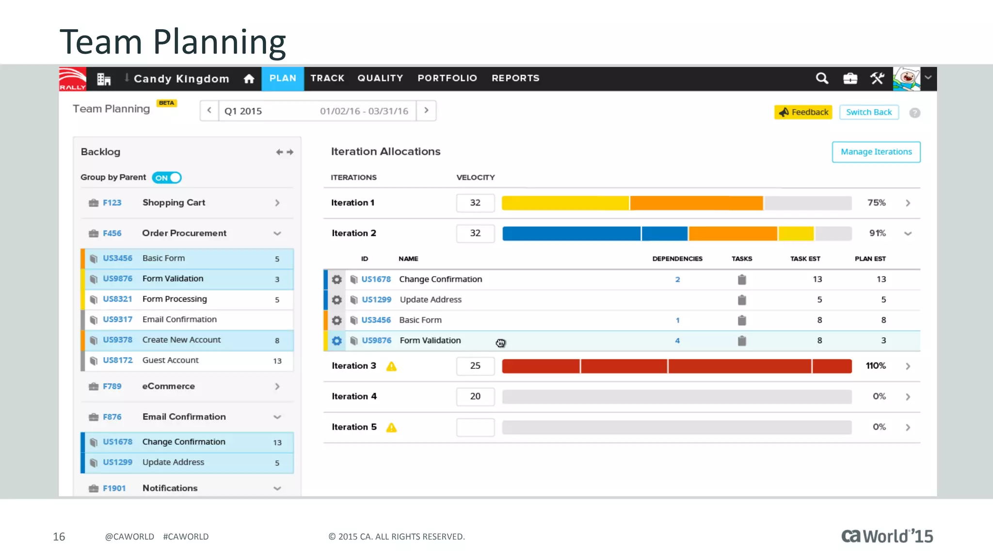 16 © 2015 CA. ALL RIGHTS RESERVED.@CAWORLD #CAWORLD
Team Planning
 