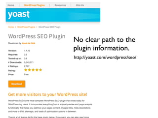 No clear path to the
plugin information.
http://yoast.com/wordpress/seo/
 