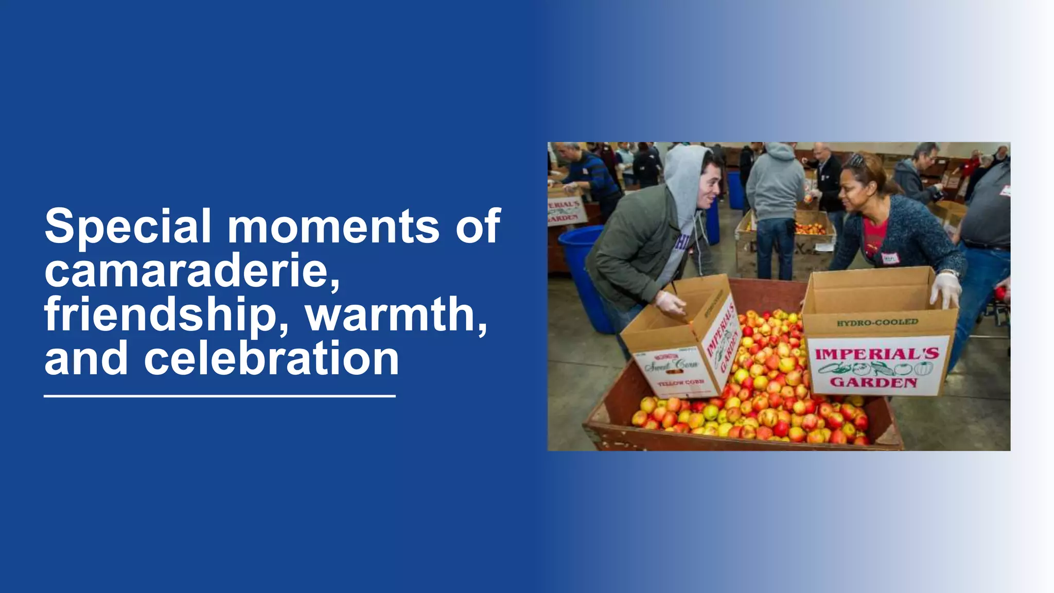 Special moments of
camaraderie,
friendship, warmth,
and celebration
 