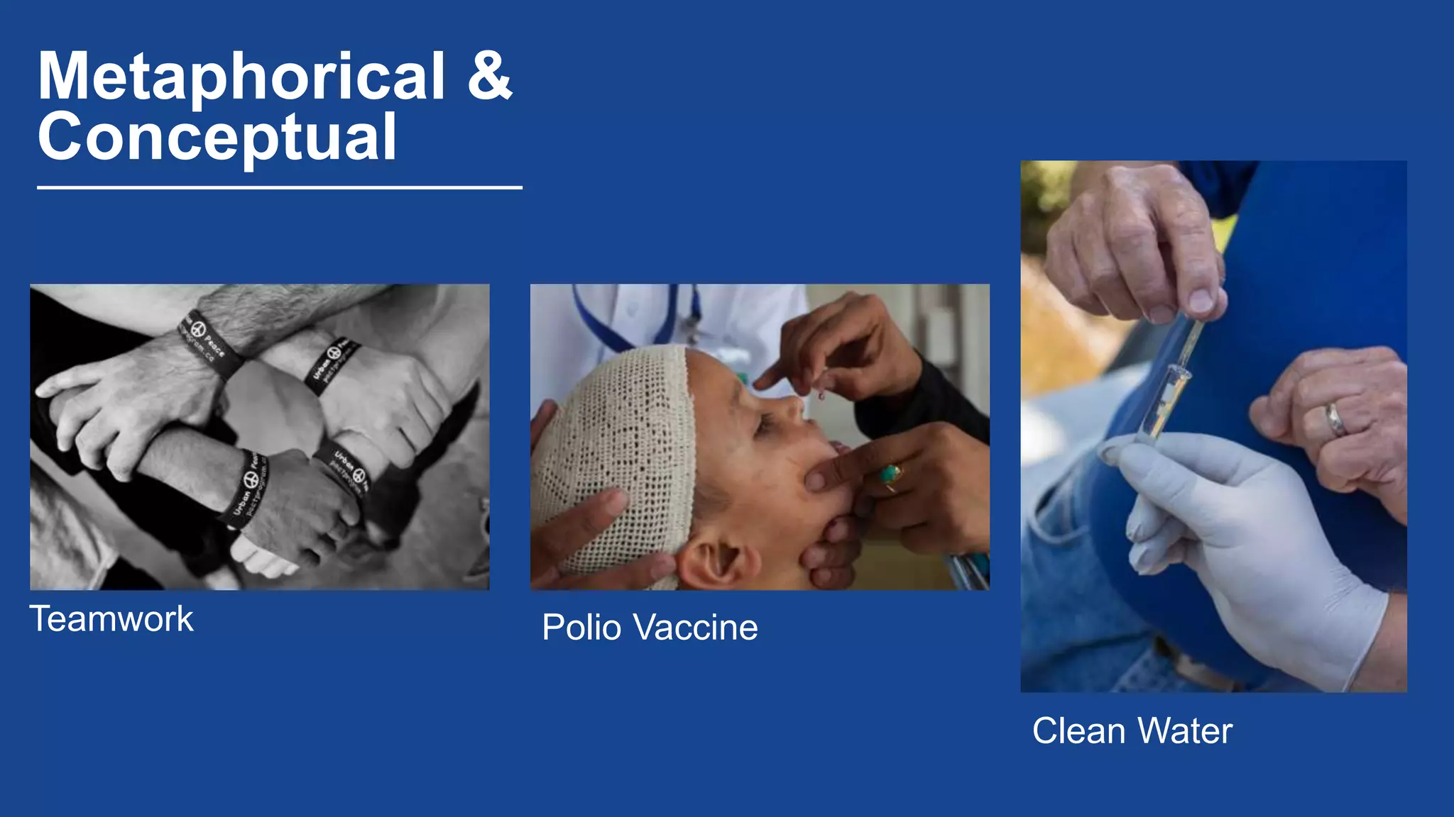 Metaphorical &
Conceptual
Teamwork
Clean Water
Polio Vaccine
 