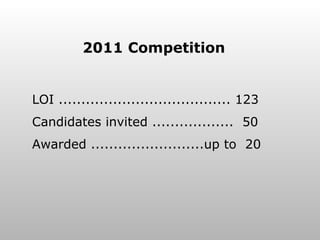 2011 Competition LOI ...................................... 123 Candidates invited ..................  50 Awarded ...........