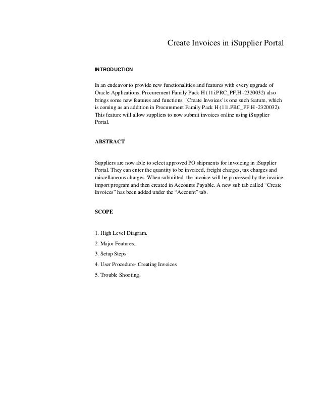 create invoice by oracle isupplier portal create invoice online