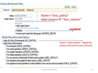 Dr.GIRIJA NARASIMHAN 14
enabled
Select “radio button” –Apply No
policy enforcement (no_control)
Name->”test_policy”
label column ”Test_column”
 
