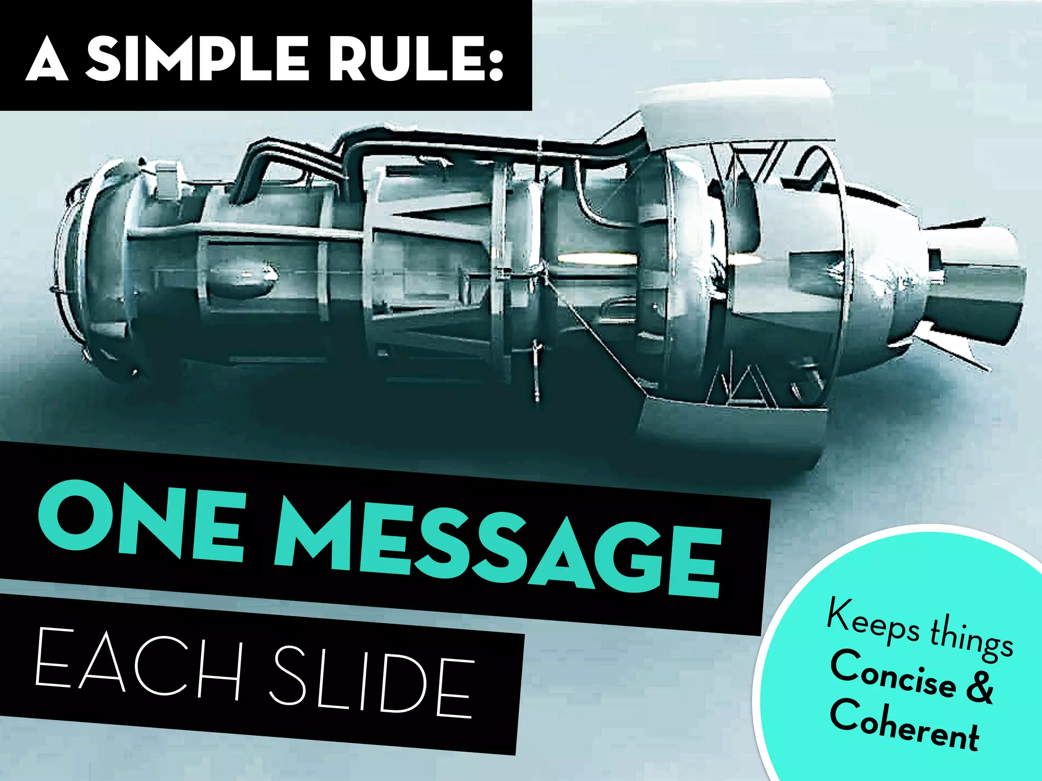 a simple rule:
Keeps thingsConcise &
Coherent
ONE MESSAGE
EACH SLIDE
 