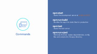 npm start
Starts the development server at localhost:3000
npm run build
Bundles the app into static files for production
n...