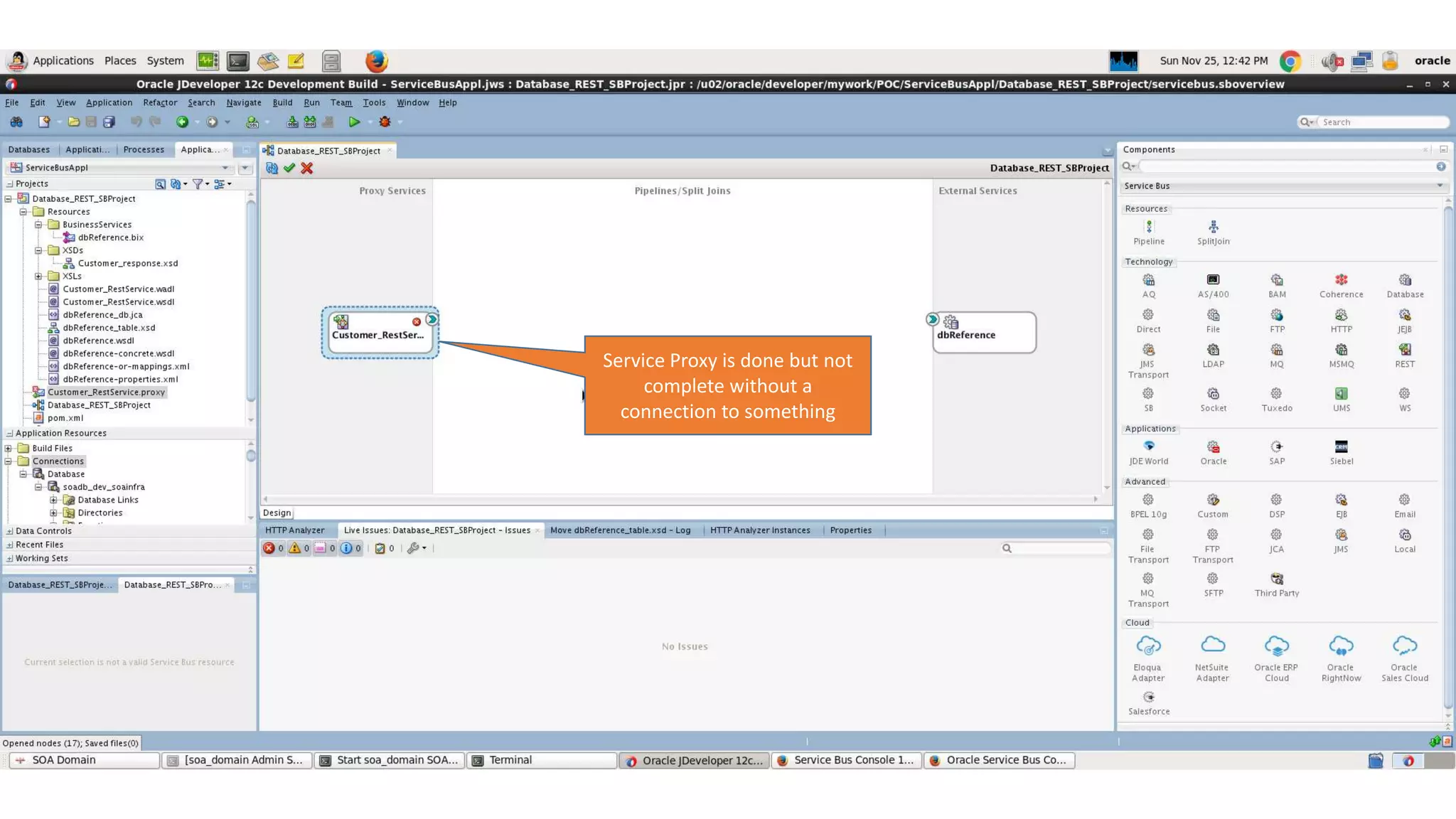 Service Proxy is done but not complete without a connection to something 