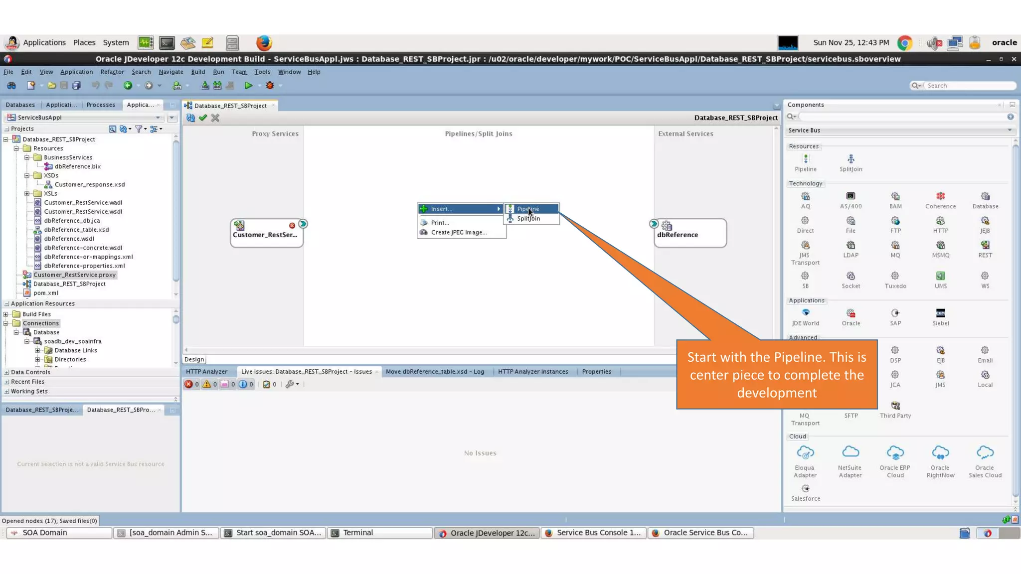 Start with the Pipeline. This is center piece to complete the development 