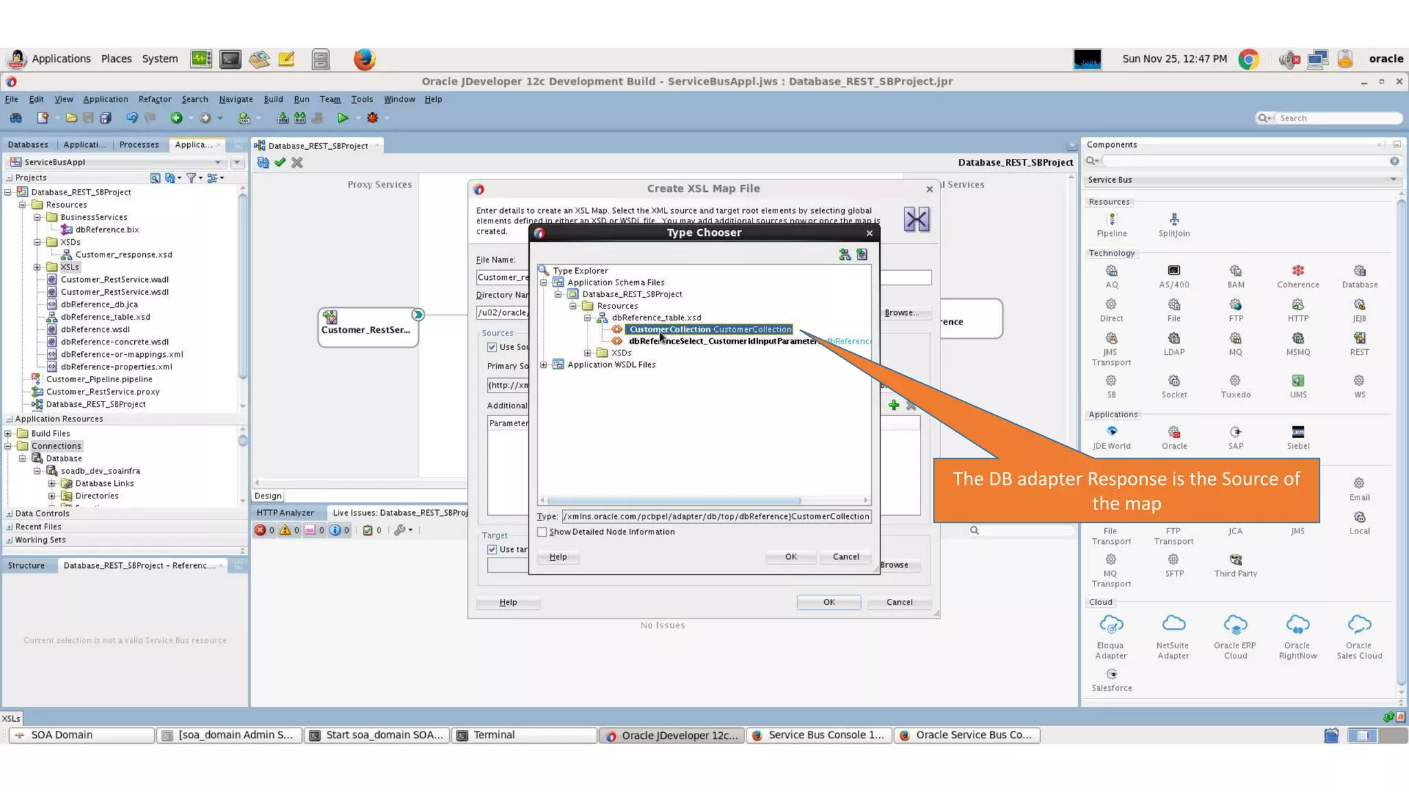 The DB adapter Response is the Source of the map 