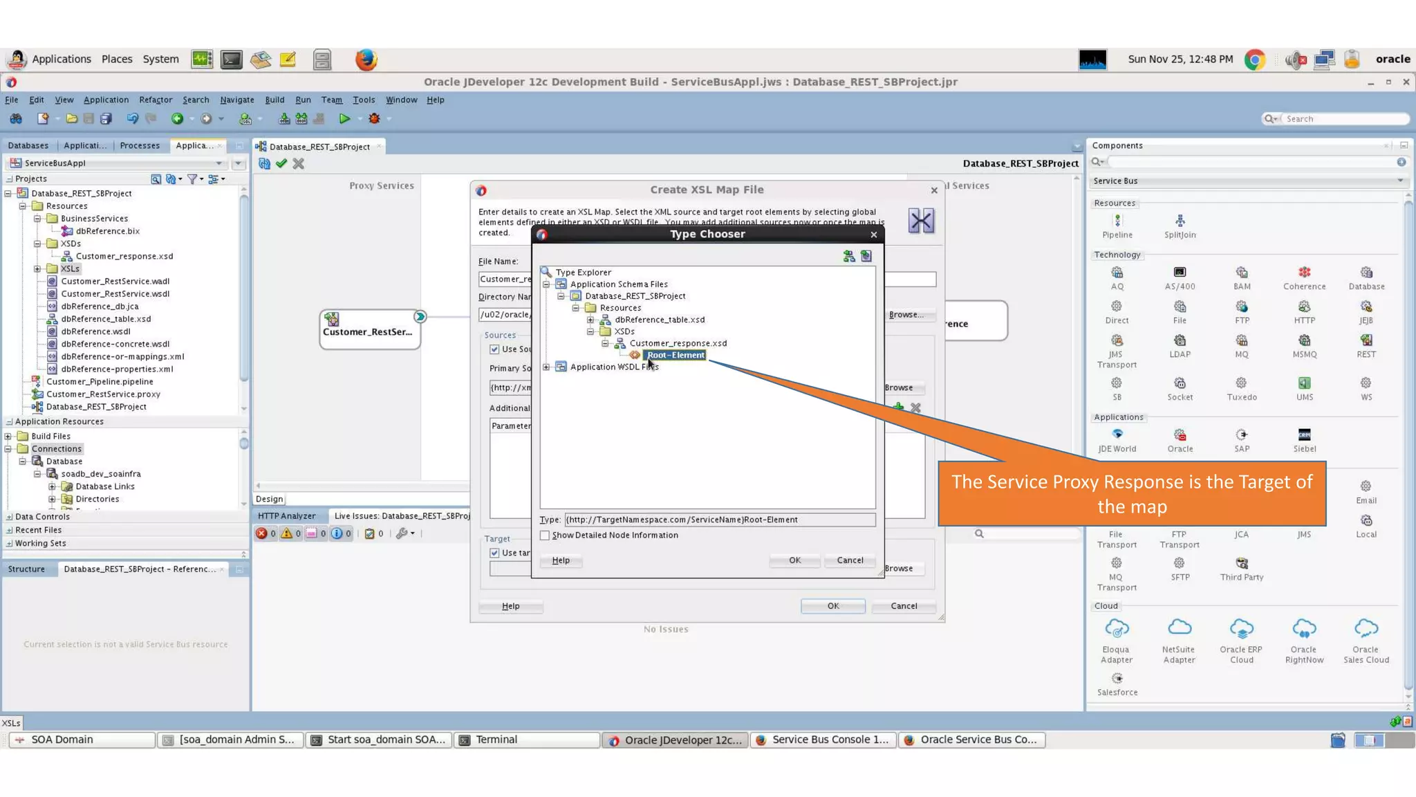 The Service Proxy Response is the Target of the map 