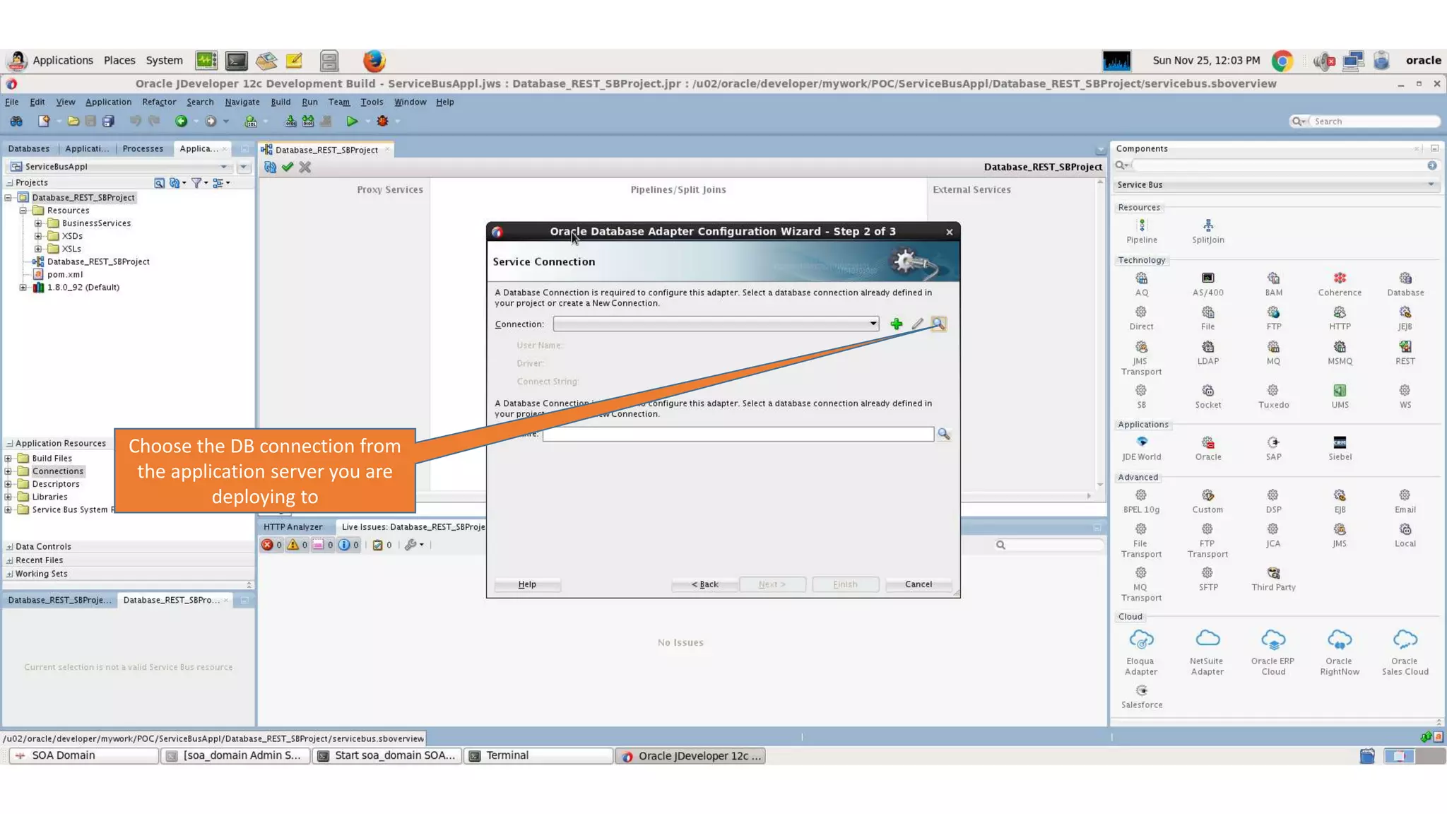 Choose the DB connection from the application server you are deploying to 