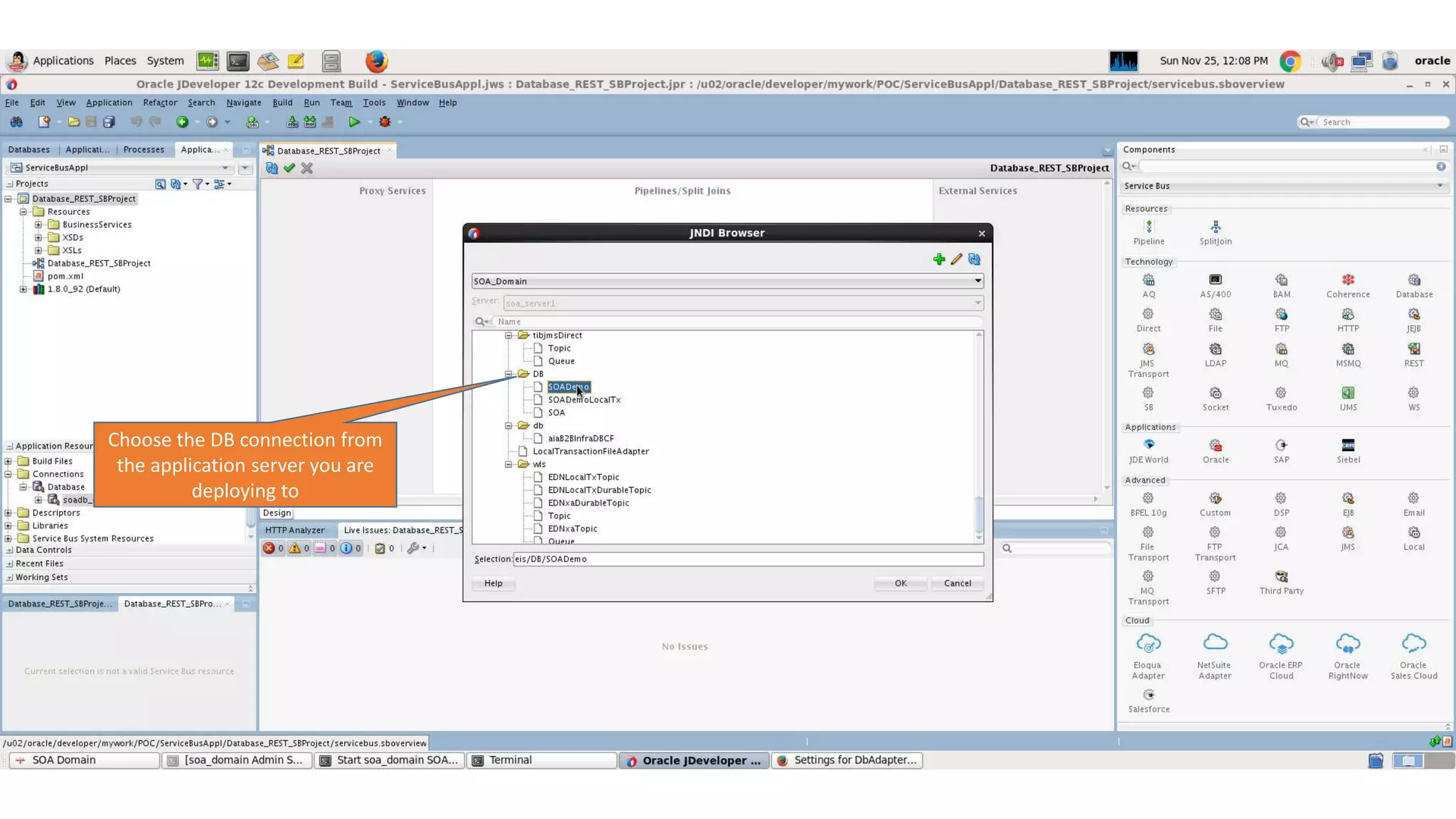 Choose the DB connection from the application server you are deploying to 