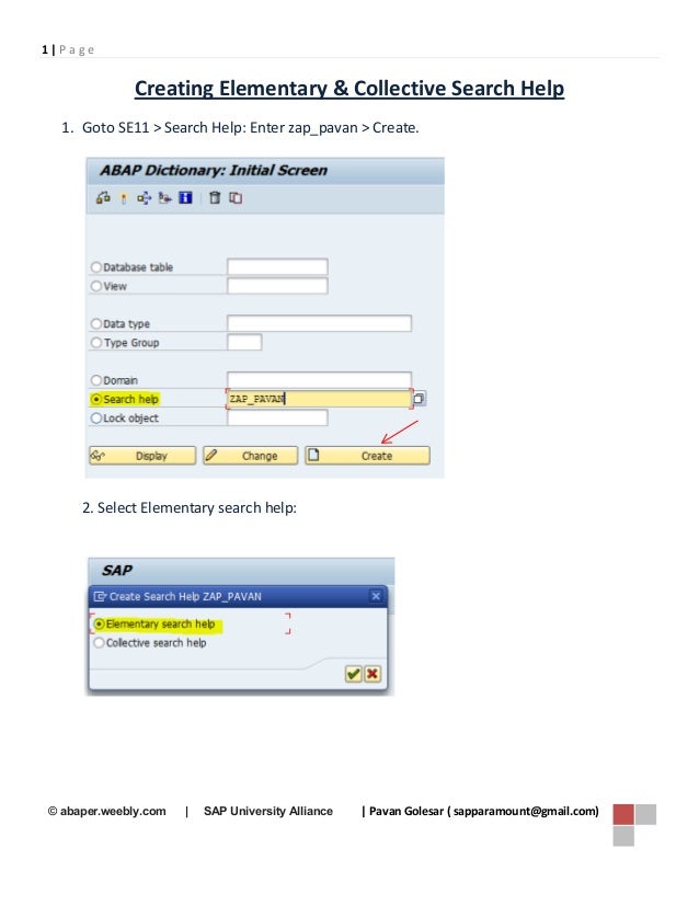 SAP ABAP Create search help example by Pavan Golesar
