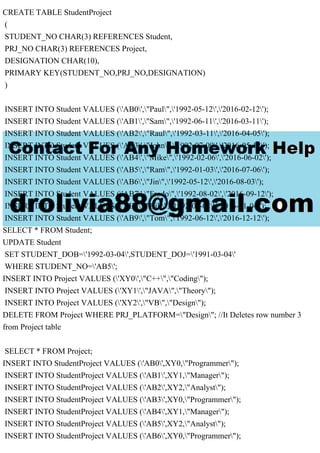 Create Student Project Database with insert, select, update, and del.pdf