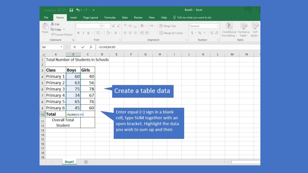 How To Create Sum Formula In Microsoft Excel 2016