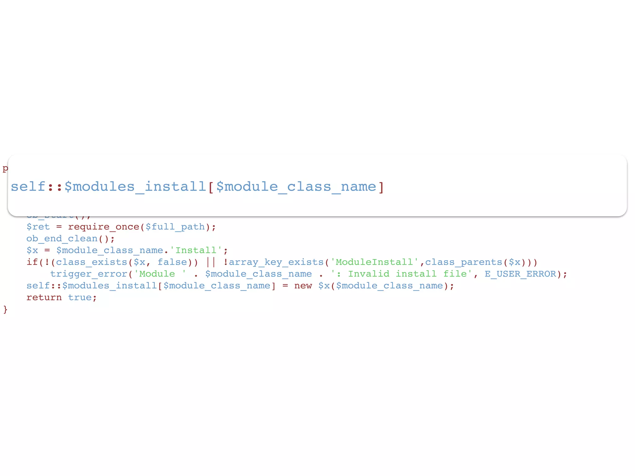 /**
 * @covers ModuleManager::include_install
 */
public function testReturnWhenModuleIsNotFound()
{
    $module = 'Foo_Bar';
    $result = ModuleManager::include_install($module);
    $this->assertFalse($result);
    $this->assertEmpty(ModuleManager::$modules_install);
}
 