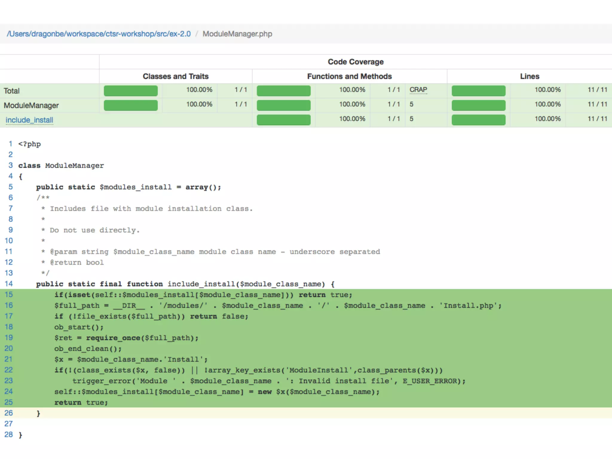 <?php
include_once __DIR__ . '/../../src/ex-2.0/ModuleManager.php';
class ModuleManagerTest extends PHPUnit_Framework_TestCase
{
    /**
     * @covers ModuleManager::include_install
     */
    public function testModuleManagerCanLoadMailModule()
    {
        $result = ModuleManager::include_install('Mail');
        $this->assertTrue($result);
    }
}
 