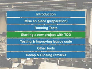 Chapter 0
What have you learned
• How to install phpunit
• How to conﬁgure phpunit
• How to write your test ﬁrst
• How to modify requirements through testing
• How to debug failures and ﬁx them easily with tests
 
