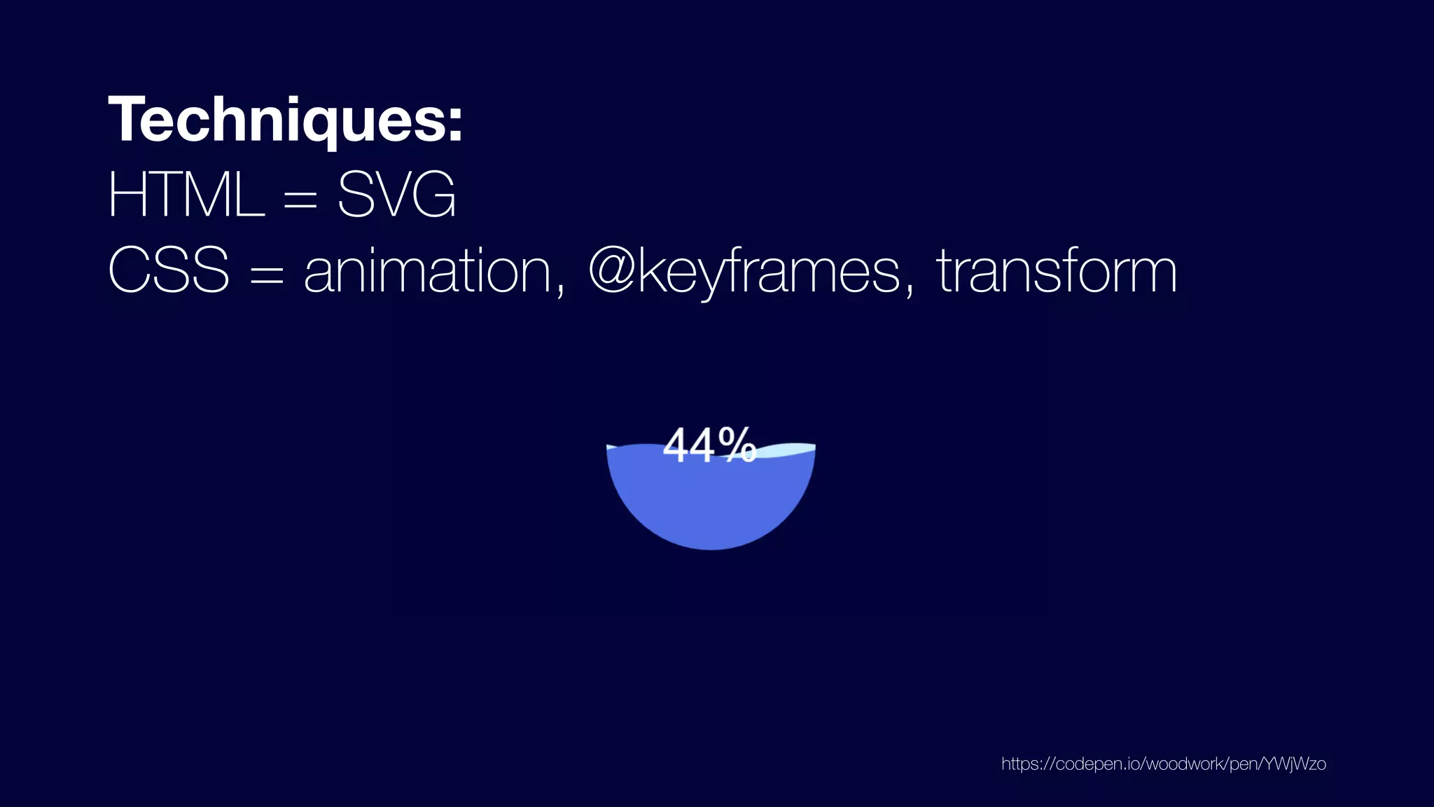 Techniques: 
HTML = SVG 
CSS = animation, @keyframes, transform
https://codepen.io/woodwork/pen/YWjWzo
 