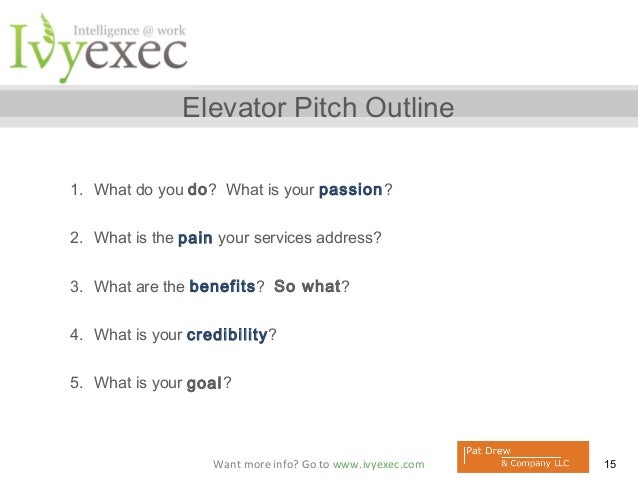 create your elevator pitch pat drew and ivy exec elevator pitch examples for job seekers