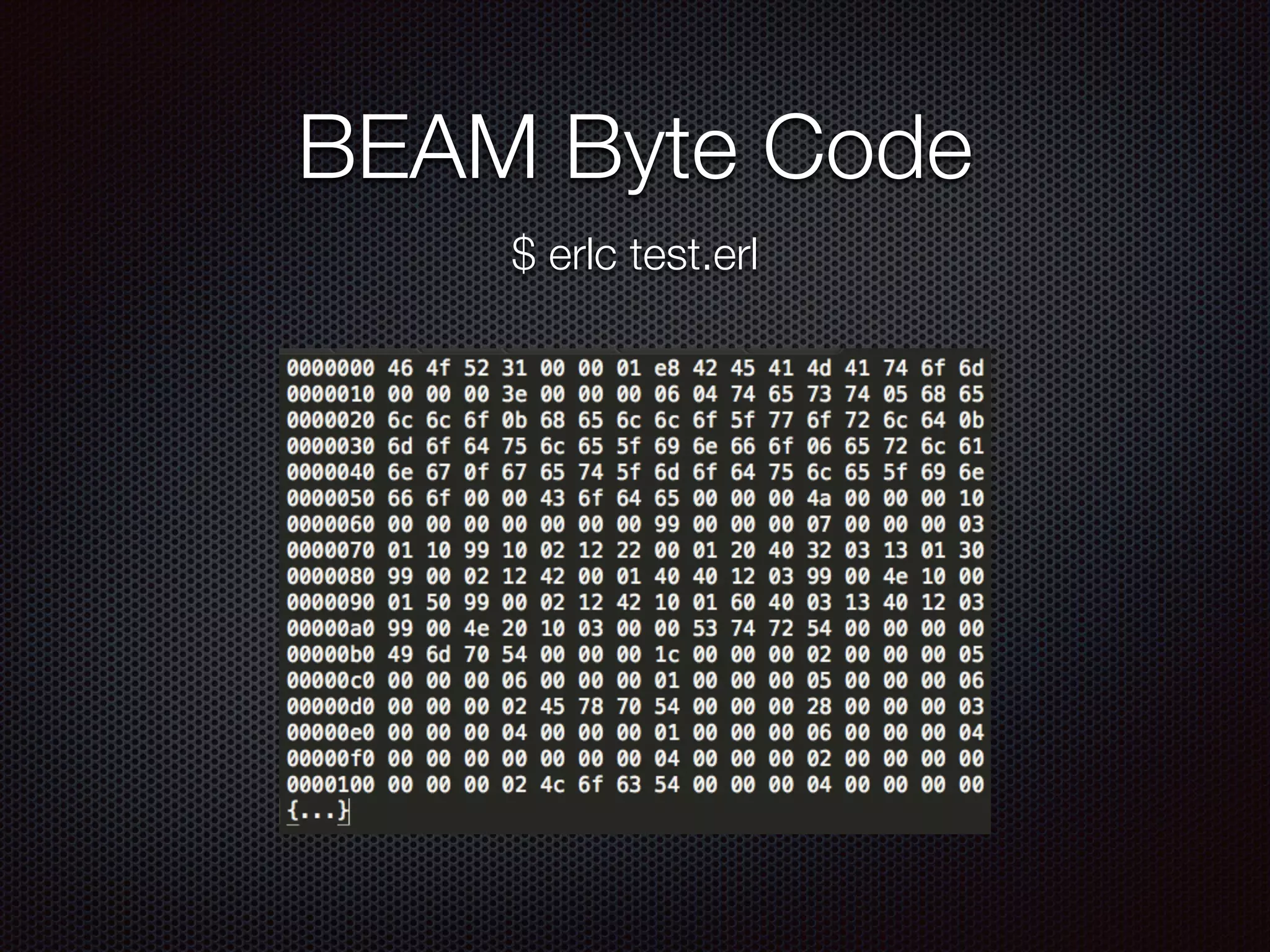 BEAM Byte Code
$ erlc test.erl
 