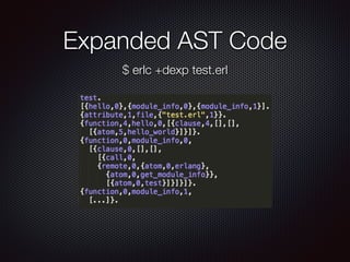 Expanded AST Code
$ erlc +dexp test.erl
 
