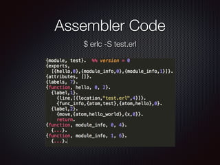 Assembler Code
$ erlc -S test.erl
 