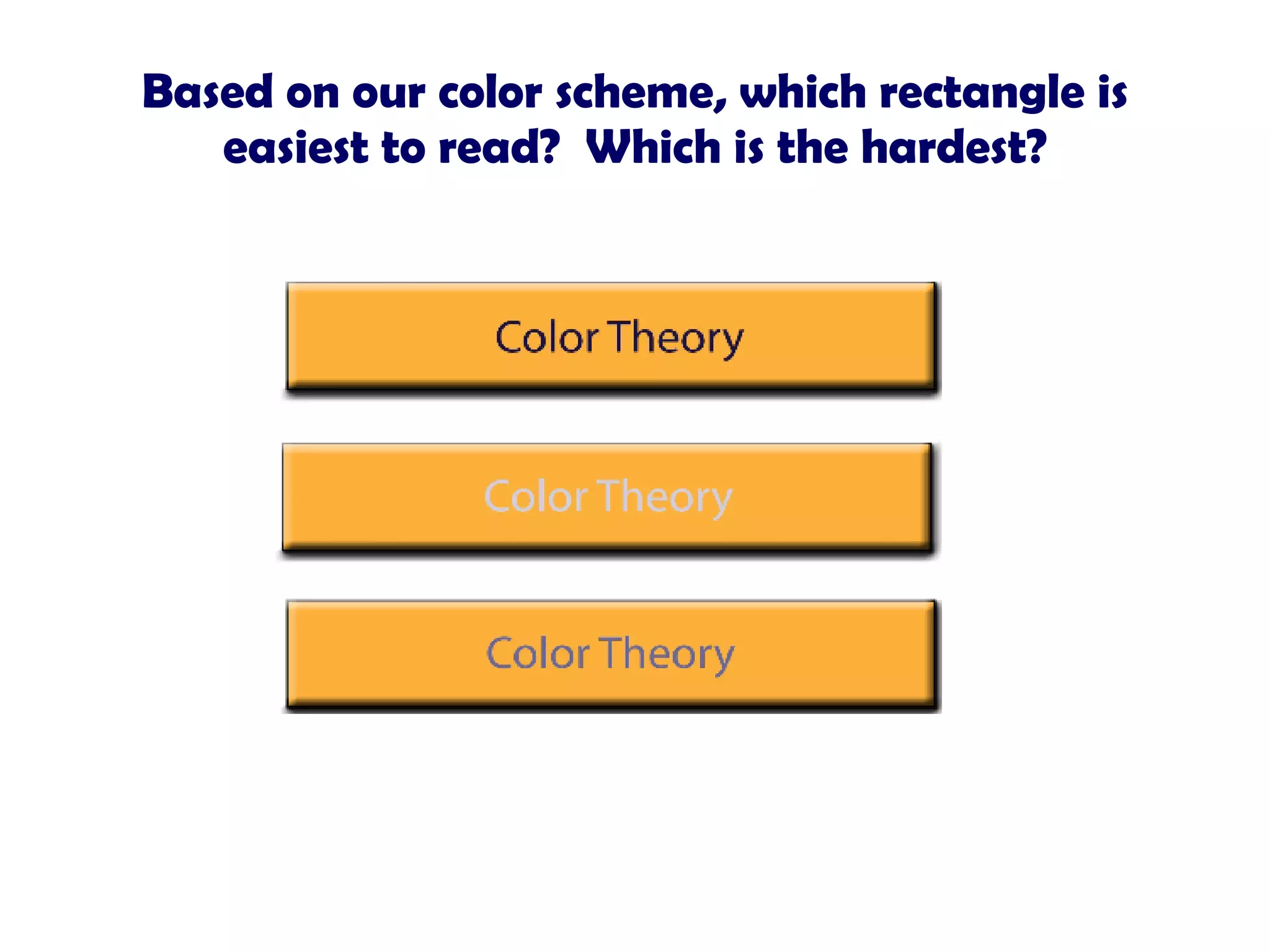 Based on our color scheme, which rectangle is easiest to read? Which is the hardest?