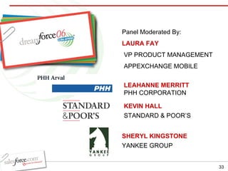 KEVIN HALL STANDARD & POOR’S LEAHANNE MERRITT PHH CORPORATION SHERYL KINGSTONE YANKEE GROUP LAURA FAY VP PRODUCT MANAGEMENT APPEXCHANGE MOBILE Panel Moderated By: 