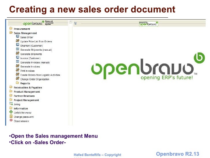 Creating a new sales order in Openbravo R2.13