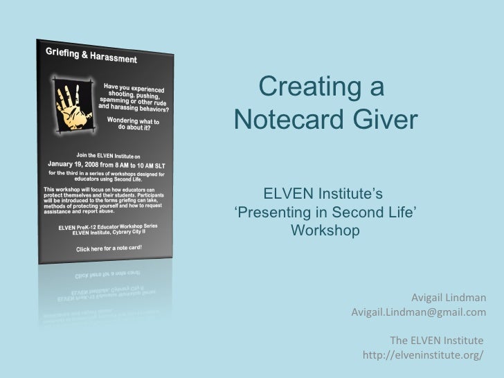 creating a notecard giver elven institutes presenting in second life workshop avigail lindman