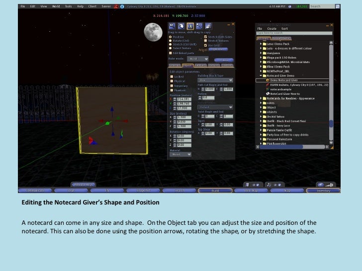 creating a notecard giver in second life size of a notecard