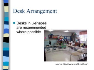 Desk Arrangement Desks in u-shapes are recommended where possible source: http://www.hck12.net/kes/ 