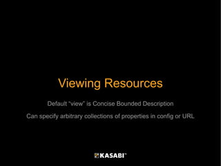 Viewing Resources Default “view” is Concise Bounded Description Can specify arbitrary collections of properties in config ...